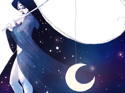 Night blue galaxy goddess illustration moon night sky stars woman