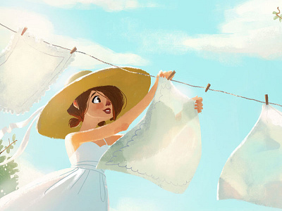 Simply blue clouds hat illustration laundry sky summer