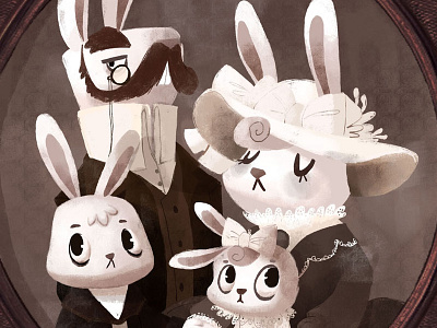 Family bunny family old portrait sepia