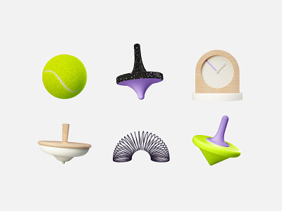 REVEL 3D objects 3d argentina asis branding cinema4d clock design identity illustration slinky spinning top technology tennis ball