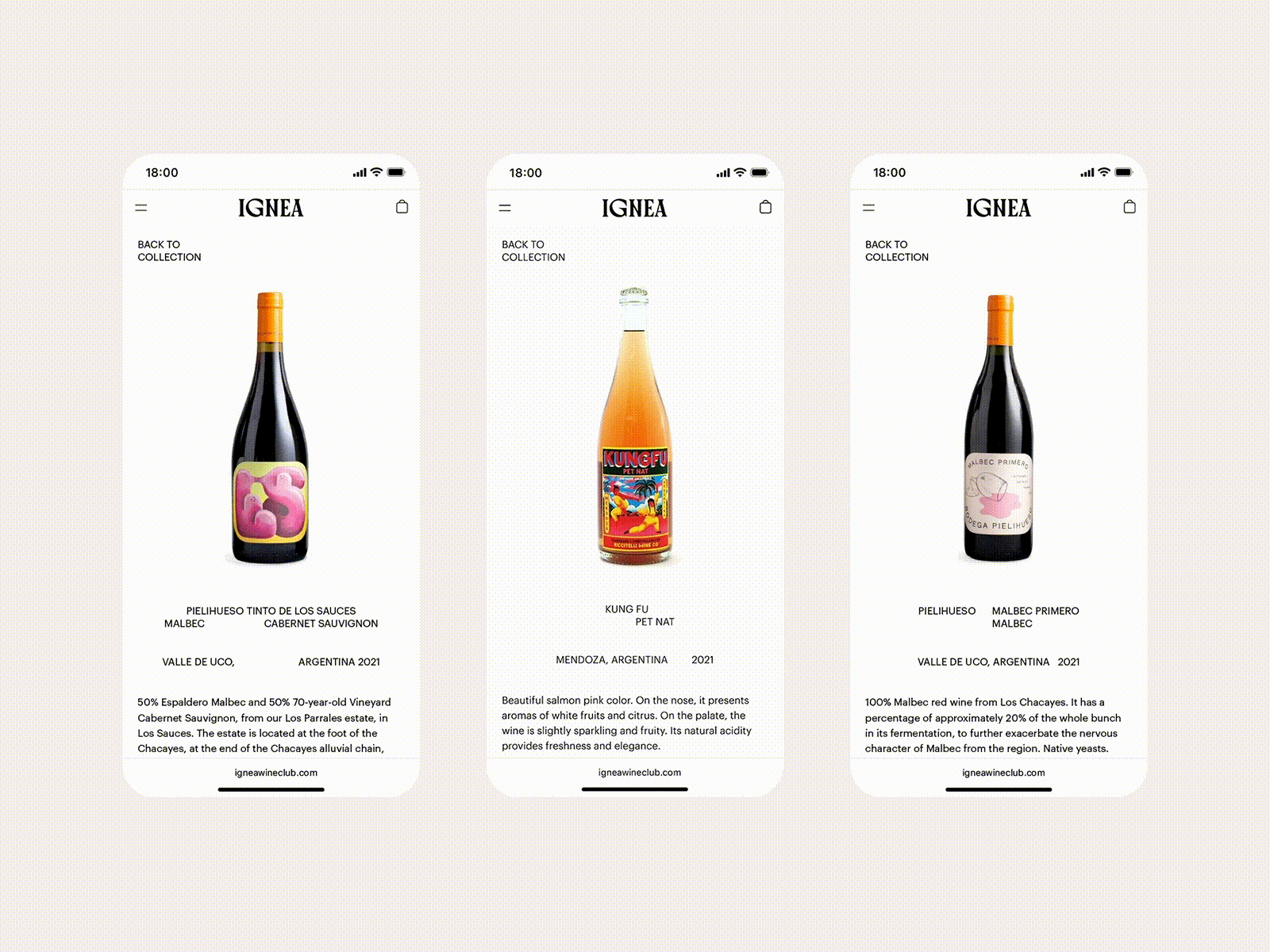 IGNEA mobile argentina asis branding ecommerce identity scroll store ui wine