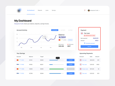 Finance Dashboard balance banking dashboad deposits finance financial loans online bank payments savings