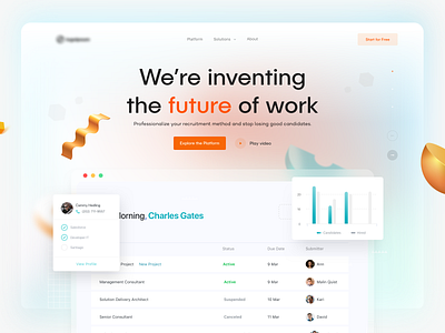 Recruitment Hiring Website 3d blurred candidate hero hiring job light recruitment ui white work