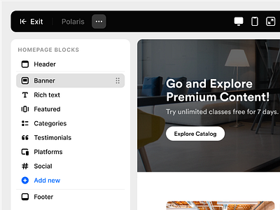 Theme Customization blocks builder clean customization customize design tool editor homepage menu sidebar theme ui ux