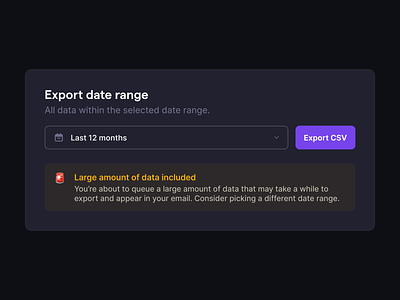 Data Export alert calendar clean csv dark mode data date picker desktop dropdown export minimal modal saas simple ui ux web