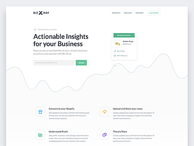 BizXray Homepage - WIP analytics business chart dashboard ecommerce flat green insights shopify ui ux