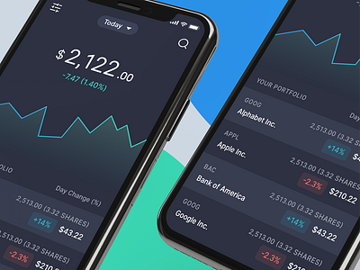 Finance App balance blue chart dollar filter green iphonex money portfolio search shares stock