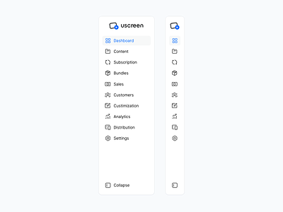 Sidebar - Uscreen analytics black blue bundle content customers customization dashboard distribution icons sales settings subscription