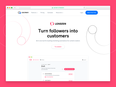 Uscreen | Leadzen automation clean flat illustration instagram landing page marketing pink ui ux web design website