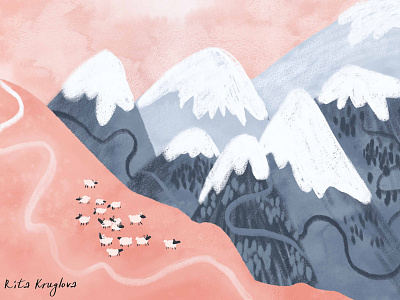 Mountains Glacier Illustration Georgia Kazbegi Happiness Forest cute illustration digital illustration digital watercolor graphic design illustration pink sky procreate