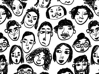 Different faces of people. Seamless pattern