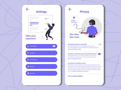 Settings Page app design mobile