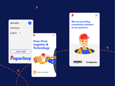 Paperboy animation branding delivery department design hero illustration javascript logistics lottie lottie files menu mobile motion graphics owls paperboy service transport ui webgl