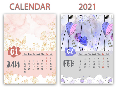 Wall Calendar Design | watercolor Design butterfly calendar calendar 2021 calendar 2021 trendy calendar design calendar ui design floral calendar floral design flowers illustration paper cut out paper cutting art pink flowers tulip calendar tulips wall calendar wall calendar design water color calendar water color painting