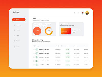 Billing Dashboard Design admin panel app apps bill page billing dash board dashboard design designer developers development figma interaction interface price page pricing ui ux web design xd