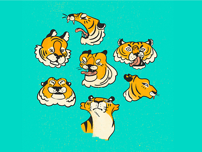 Tiger Studies colorful cute expressions goofy illustration orange sketch teal tiger