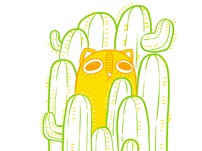 Water Your Plants (So They Don't Resent You) cacti cat cute drawing green illustration spikes yellow
