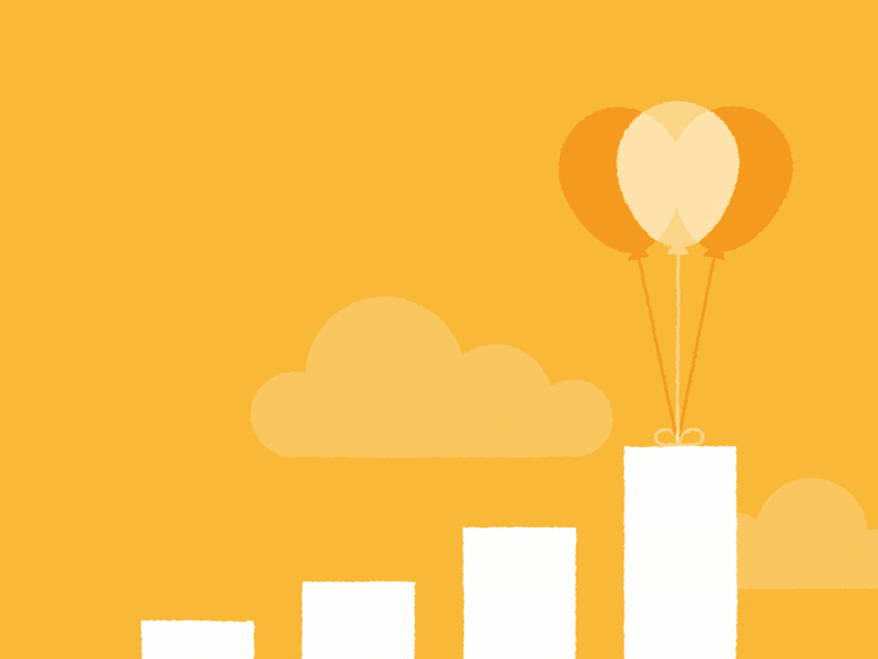 Increase - Animated Webinar Tile after effects animation balloons bar chart bar graph clouds cute increase loop looping gif mograph motion graphics yellow