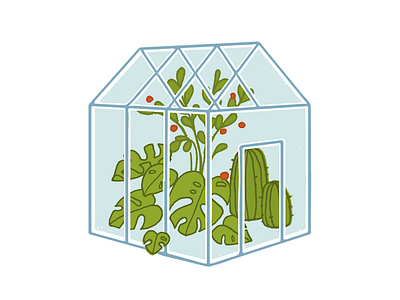 Little green house berries cacti cute green greenhouse illustration leaves plants sketch