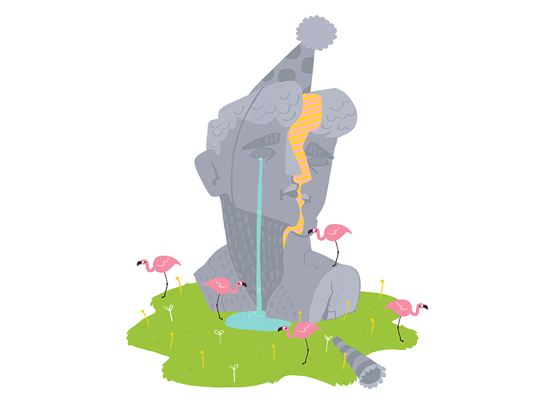 Monument to Bygone Pachangas crying david flamingo gif hat illustration island loop party silly statue
