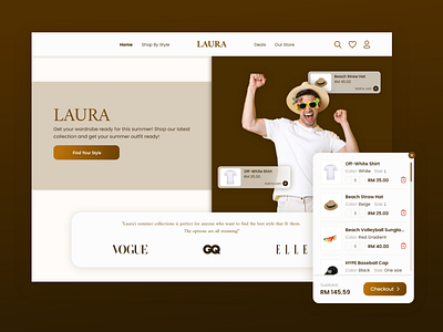 LAURA: Casual Outfit Website beige brown brown website cart cart design checkout checkout design chocolate e commerce e commerce website landing page landing page design laura light design light theme website minimal website outfit website smooth color smooth tone website design