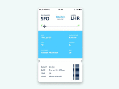 Boarding Pass Animation 2017 airlineticket boardingpass flight flightanimation flightgif gif gifanimation plane planegif uidesign ux uxdesign