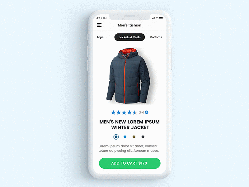 Online Shopping App / Product View Animation cart checkout shopping shoppingvcart ui ux