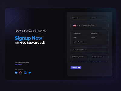 Signup Form UI UX design-(Dark theme)/ Daily UI 001