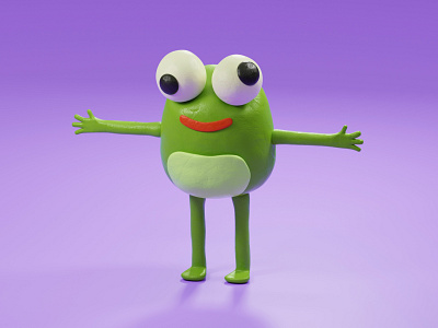 Clay frog 3d blender cartoon character frog