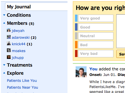 How are you right now? blue journal mood patientslikeme yellow