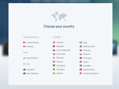 Country Select Modal background blur country ff enzo flags lightbox map modal popup region select ui