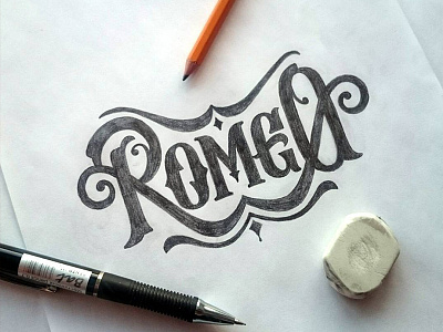 sketch, logo "Romeo" hand lettering logo print type