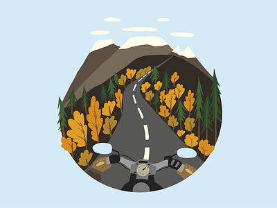 Autumn active adventure autumn biker discovery driving explore forest highway landscape motorcycle motorcyclist mountains outdoor rest ride riding road travel vector wanderlust