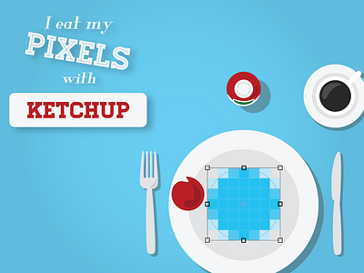 I eat my pixels with... ai coffee cup download food fork free ketchup knife pixels plate vector