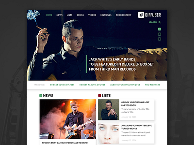 Diffuser.fm diffuser layout loudwire main page music news one page redesign website