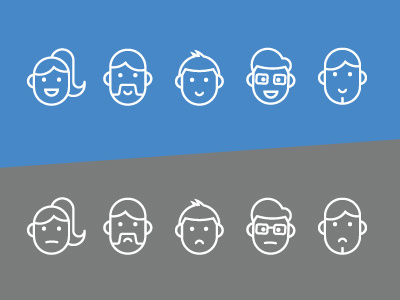 Happy user / sad user faces icons outline users
