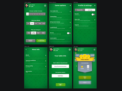 Game UI screens
