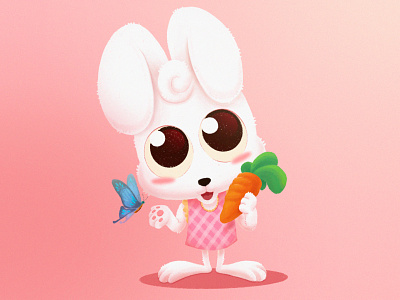 Cute Rabbit butterfly carrot character illustration pink rabbit