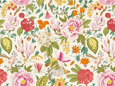 bloom pattern bloom clipart colorful floral flowers illustration peony spring surface design vector vintage