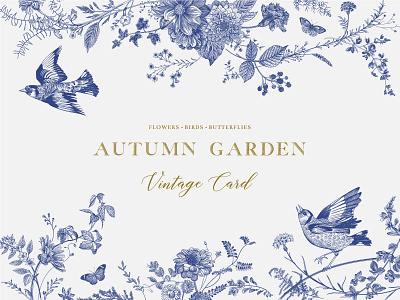 autumn garden autumn botanical card classic clipart flowers illustration victorian vintage