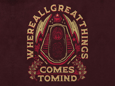 Where All Great Things Comes To Mind badge hand drawn illustration retro skull t shirt design vintage