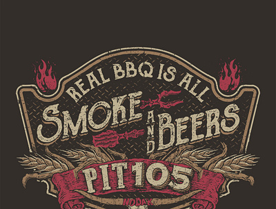 BBQ Badge design for Pit105 badge barbecue bbq design hand drawn illustration logo retro t shirt