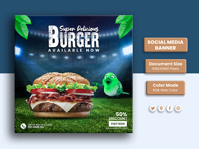 Social Media Burger Banner Design burger design ideas design graphic design typography