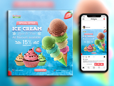 Ice Cream Banner for Instagram post abastact banner banner ad banner design design graphic design ice cream banner instagram banner social media banner typography