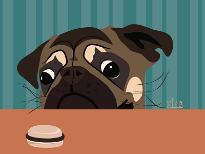 Le pug et le macaron animal chocolate cute dessert dog fashion illustration macaron pet pug sweet vector