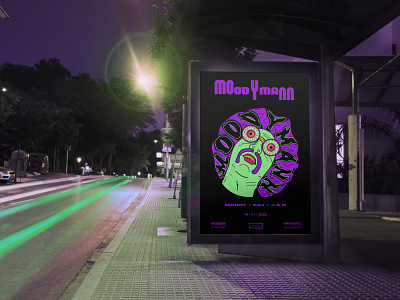 Musical Event – Moodymann acid advertisement branding design dj event graphic design green illustration music purple sketch street typography vector