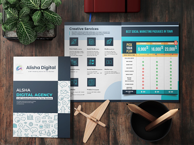 Bi-fold Flyer Design for Alisha Digital Agency branding brochure design digital illustration flat flyer illustration illustration digital minimal vector