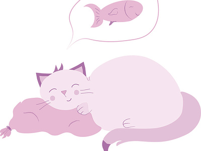 Kawaii cat is dreaming about fish animals cats illustration illustrator kawaii art kawaii cats vector