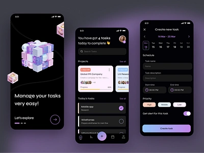 Task management app aplication dark theme fireart fireart studio manage managment mobile mobile app productivity tasks to do to do list ui ux web web design