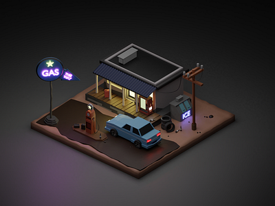 Neon Lights Gas Station